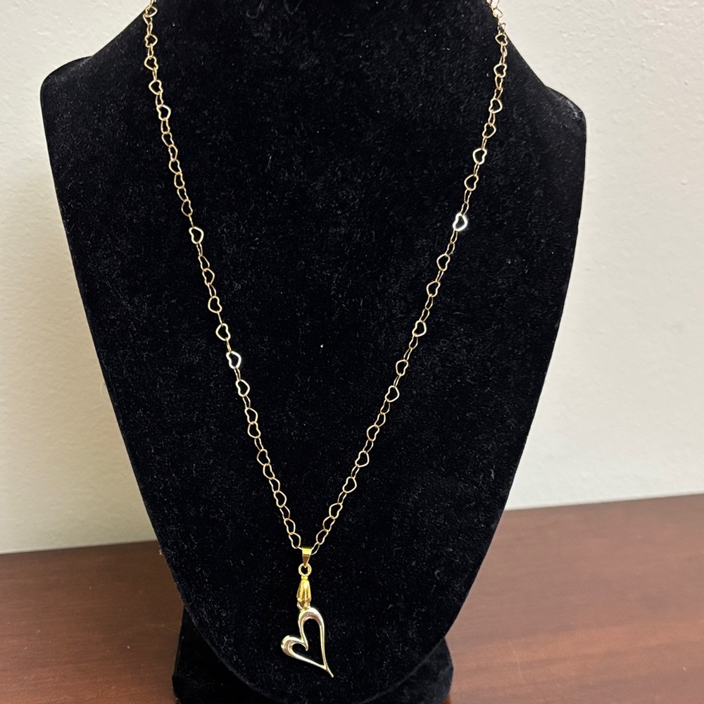 Gold Tone Heart Pendant Heart Necklace 20 inch